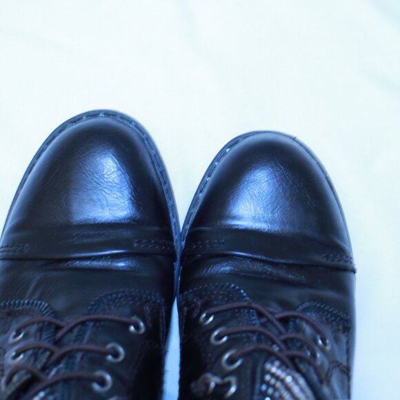 Report Size 8.5 Brown Faux Leather Lace Up Embellished NYLES Cap Toe Combat Boot - Picture 11 of 13